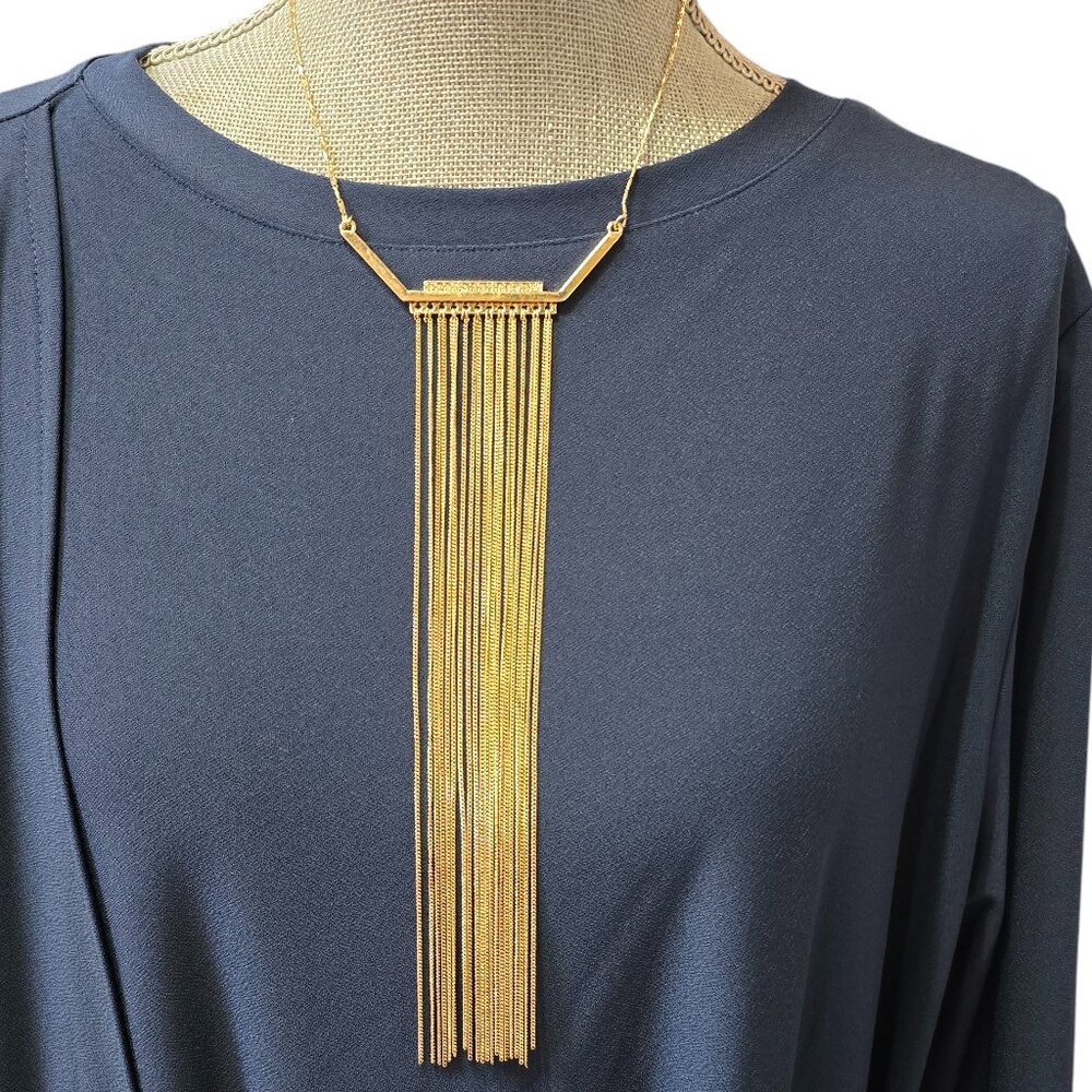 Express Women's Gold Plated Fringe Rhinestone Statement Necklace NWT